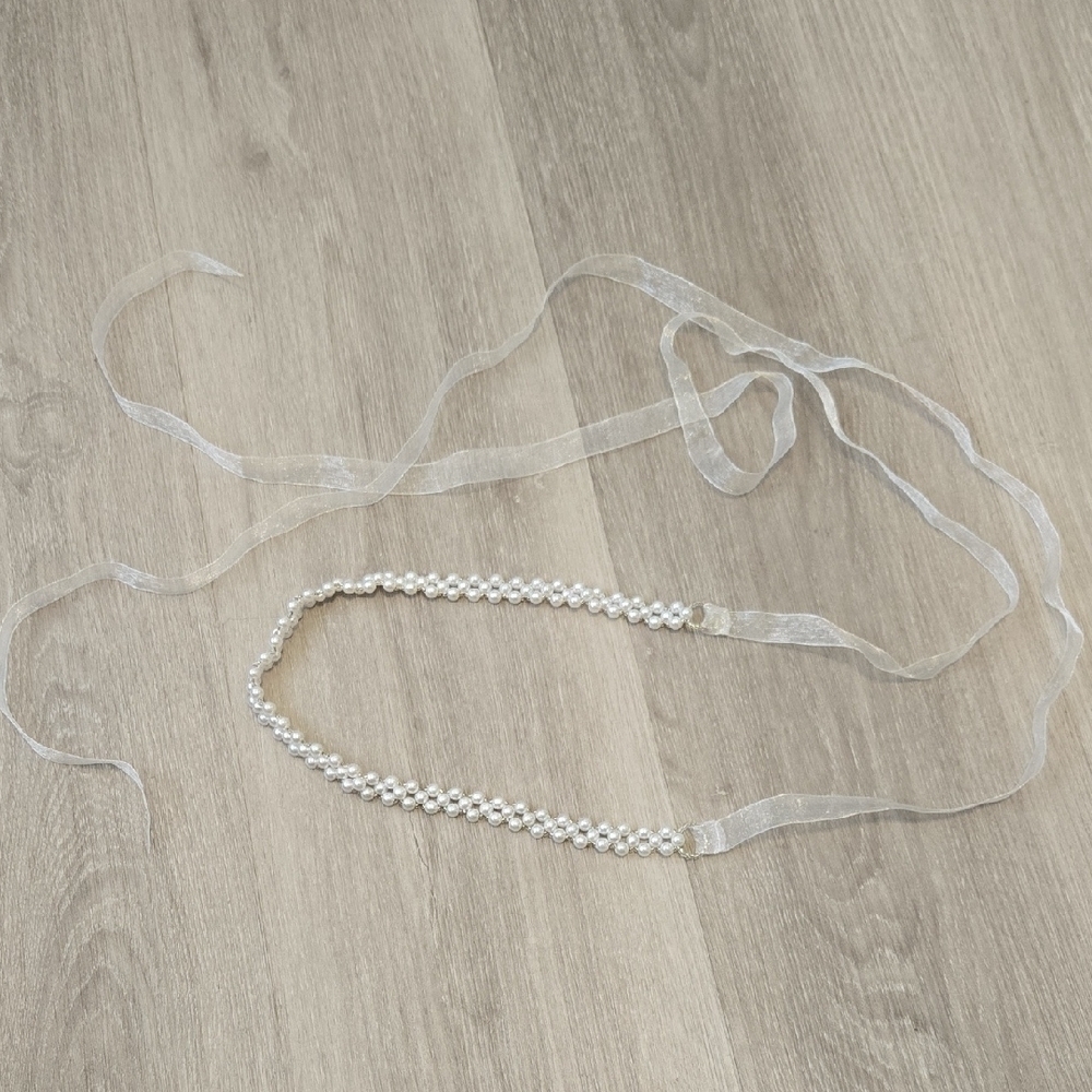 Elegant Pearl and Ribbon Belt or Hair Accessory Headband